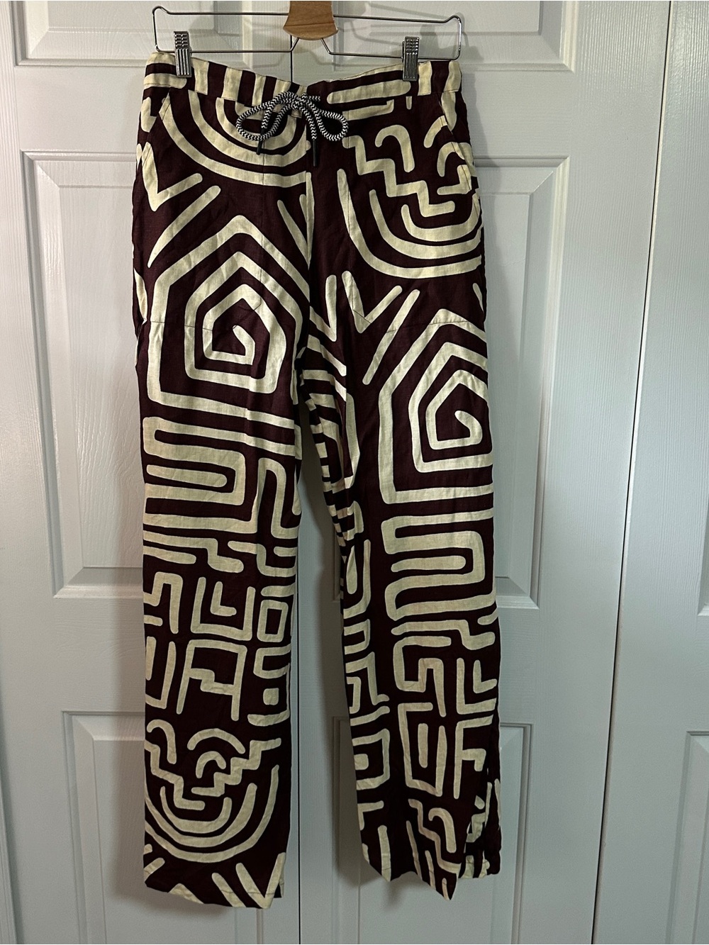 OAS Brand 100% Linen Geometric Print Pants, Size Medium